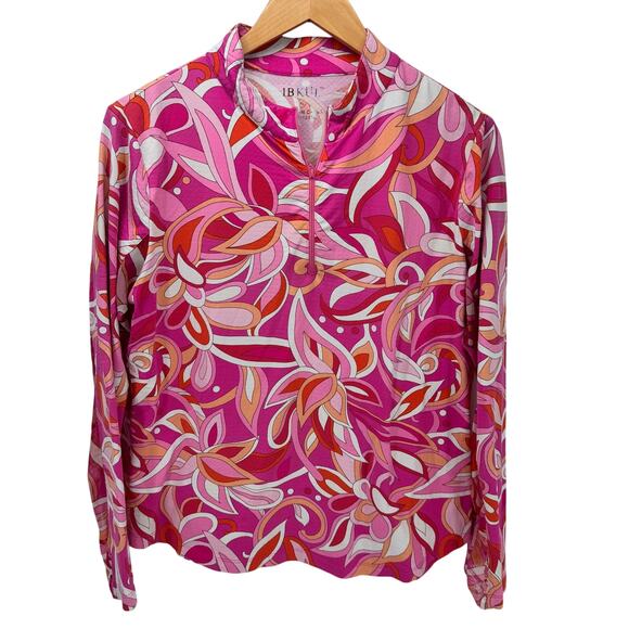 Ibkul Golf Shirt Womens XL Pink Floral 1/4 Zip Pullover Mesh Long Sleeve - Picture 1 of 8